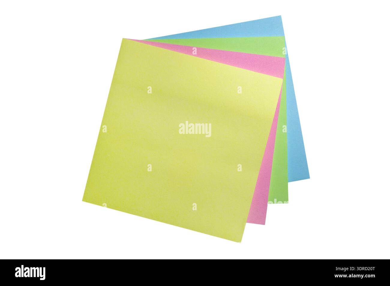 Stack of multiple colored sticky notes, providing space for important memos, tasks, and communication. Isolated Stock Photo