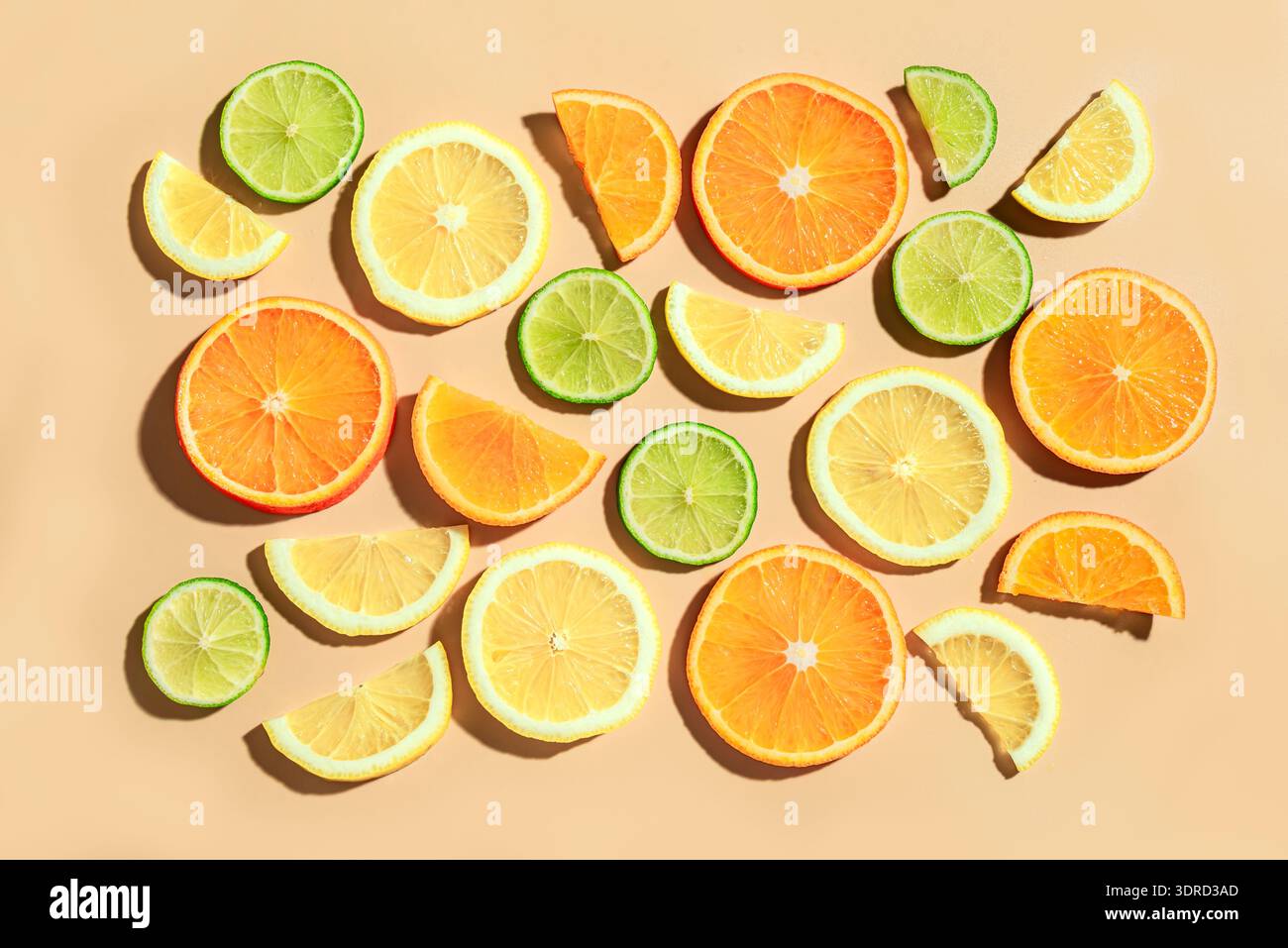 Citrus fruit slices, orange, lemon, lime. Stock Photo
