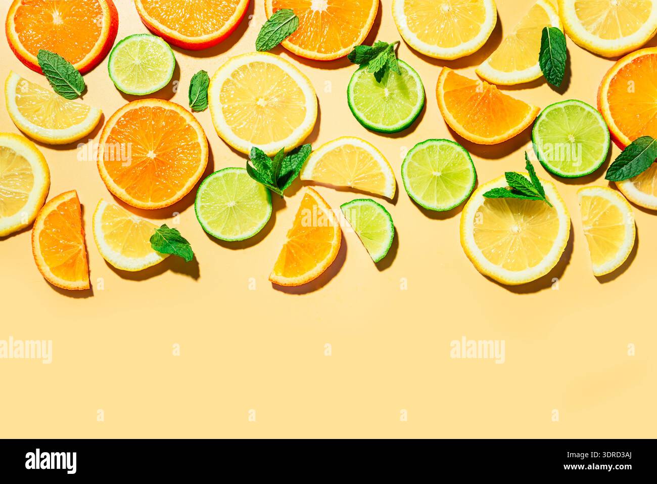 Citrus fruit slices, orange, lemon, lime. Stock Photo