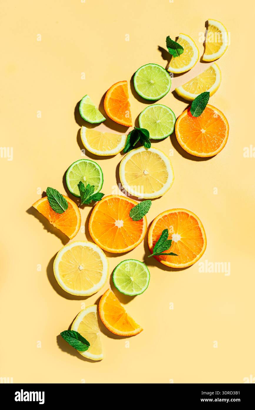 Citrus fruit slices, orange, lemon, lime. Stock Photo