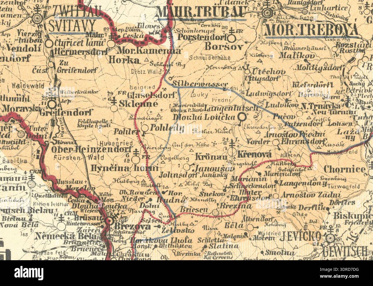 Maps Rudna The Moravskotebovsko bilingual map by Kristián Frantiek Plodek (1840 ...