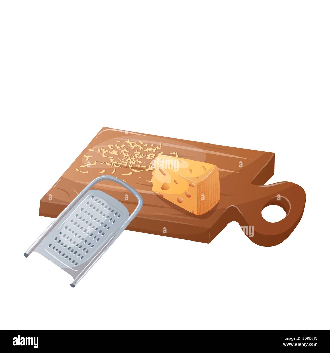 Grated cheese on board with grater Stock Vector