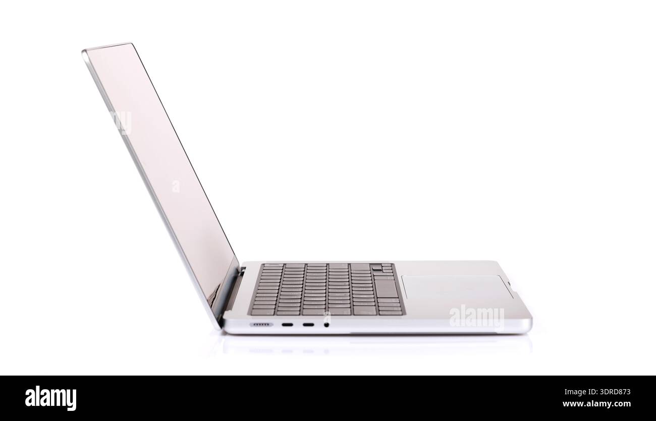 Laptop with a blank screen isolated on a white background Stock Photo