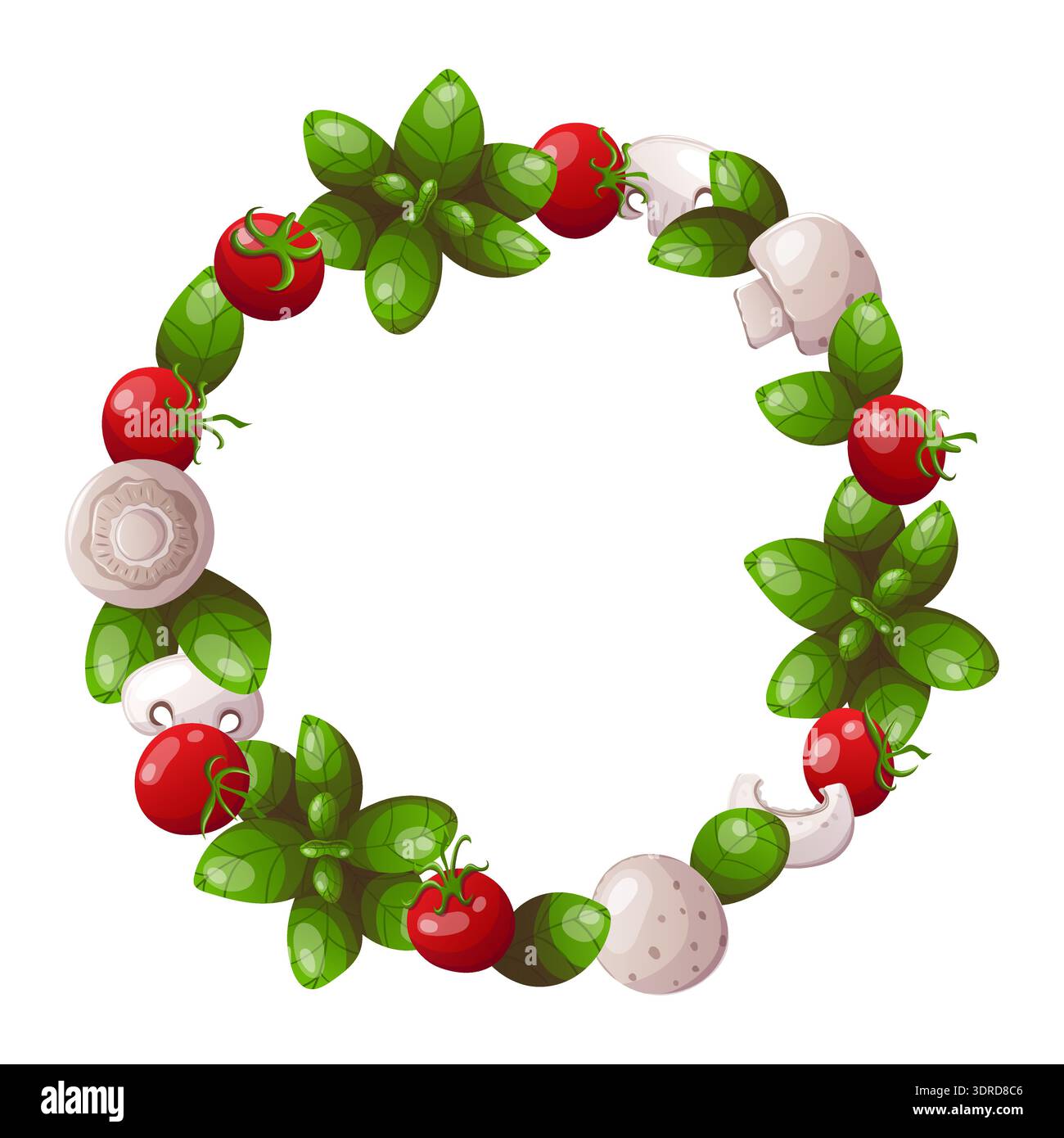 Tomato mushroom and basil wreath Stock Vector