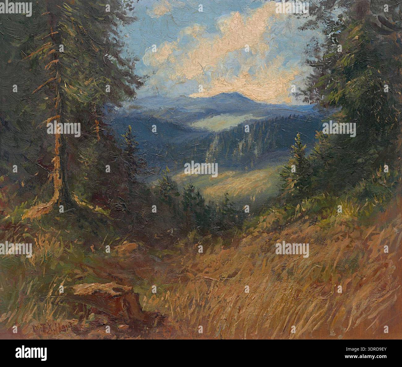 A distant horizon executed on a wooden panel hi-res stock photography ...