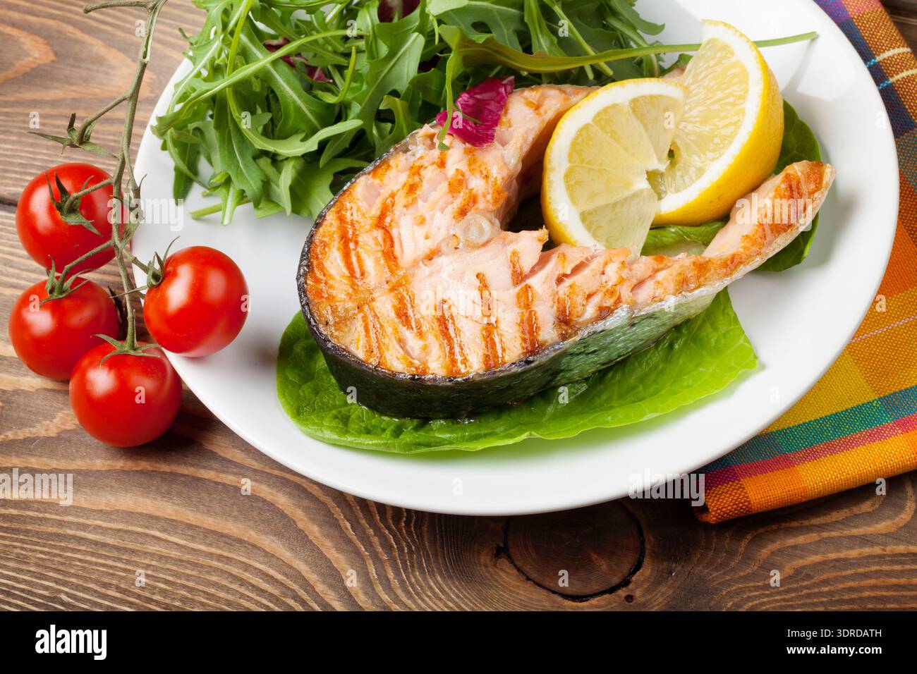 Grilled salmon and salad Stock Photo