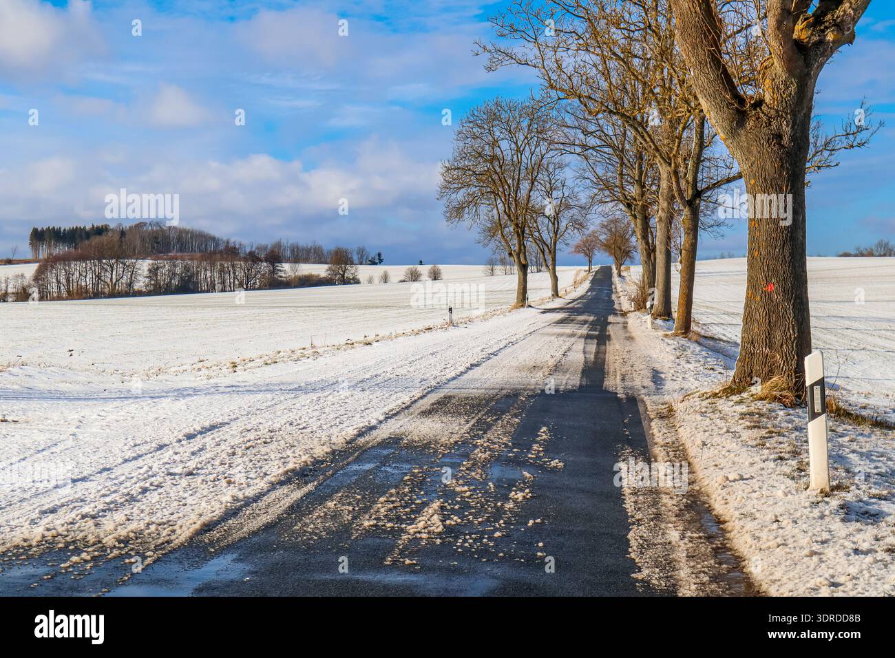 Slippery road surface in winter Stock Photo