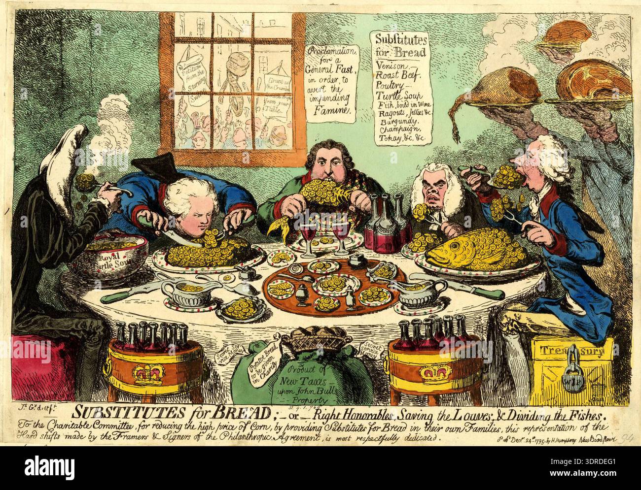 This 24 December 1795 hand-coloured etching, 'Substitutes for Bread; or ...