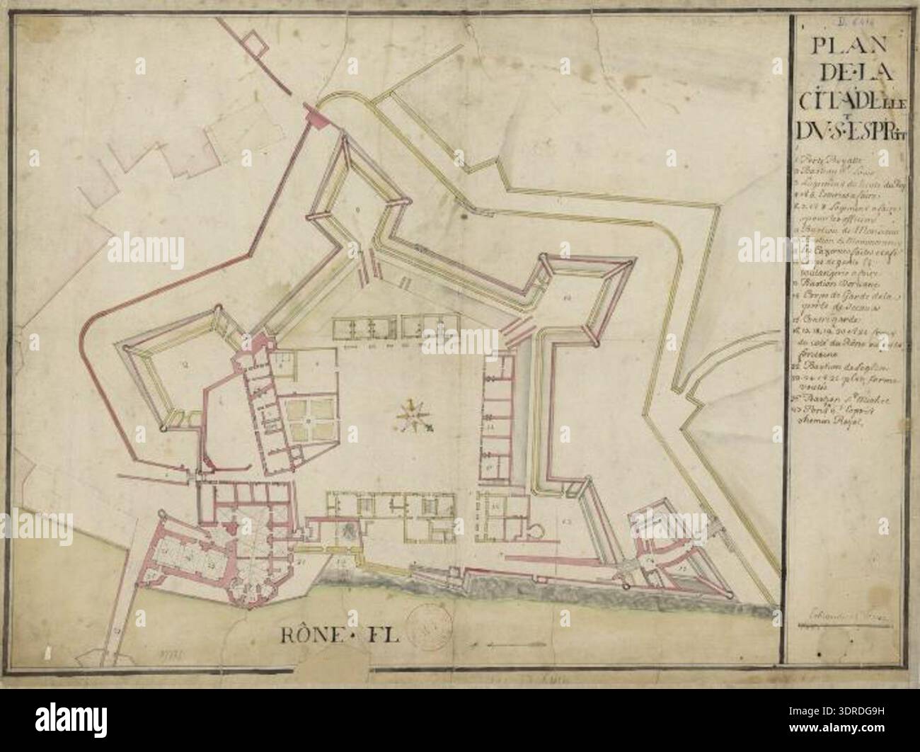This 1800 plan depicts the citadelle de pont saint esprit hi-res stock ...