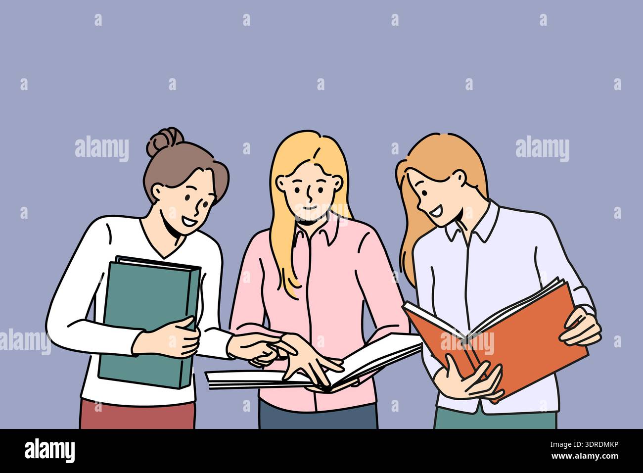 Smiling female colleagues discuss paperwork together Stock Photo