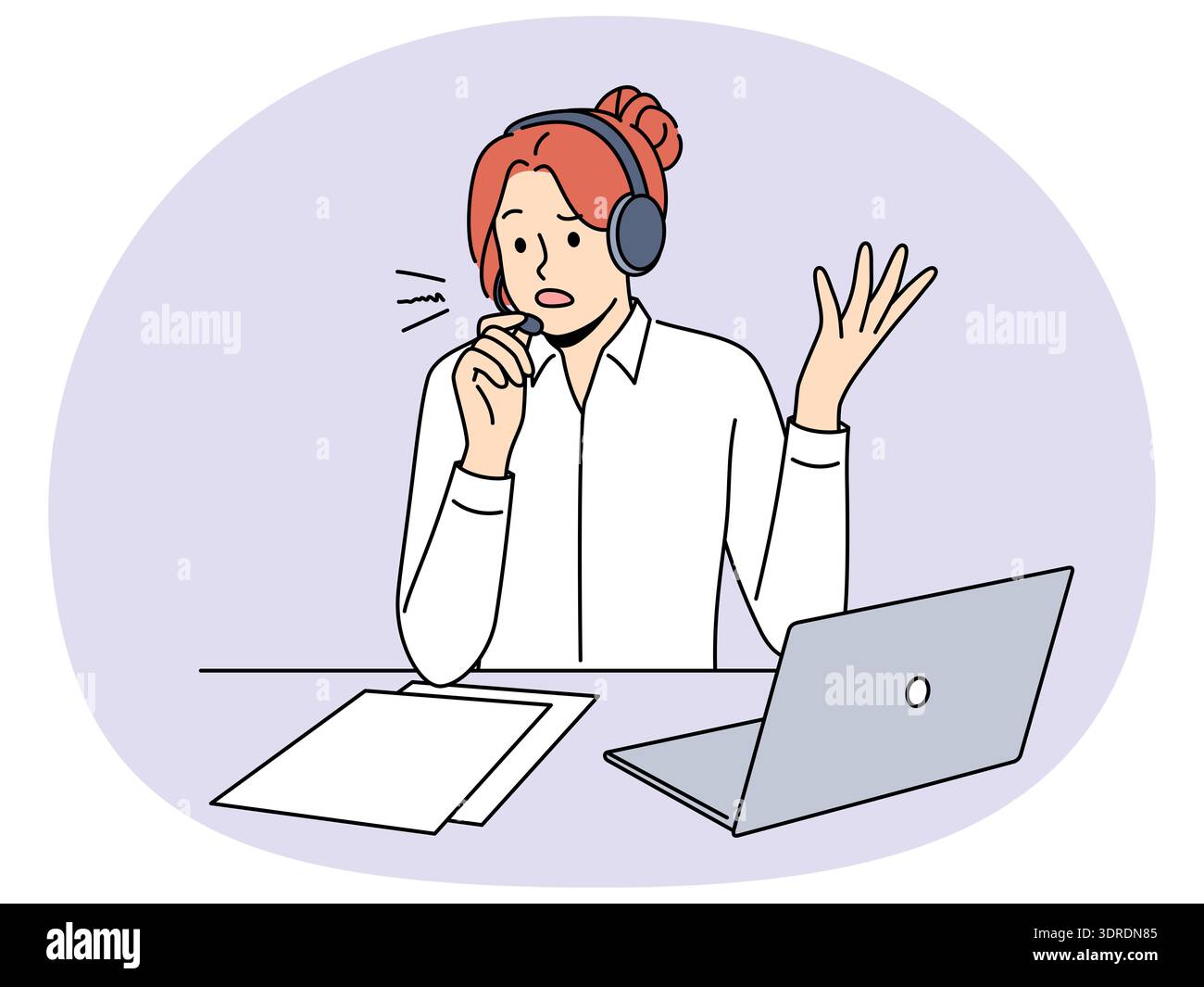 Call center agent in headset consult client Stock Photo