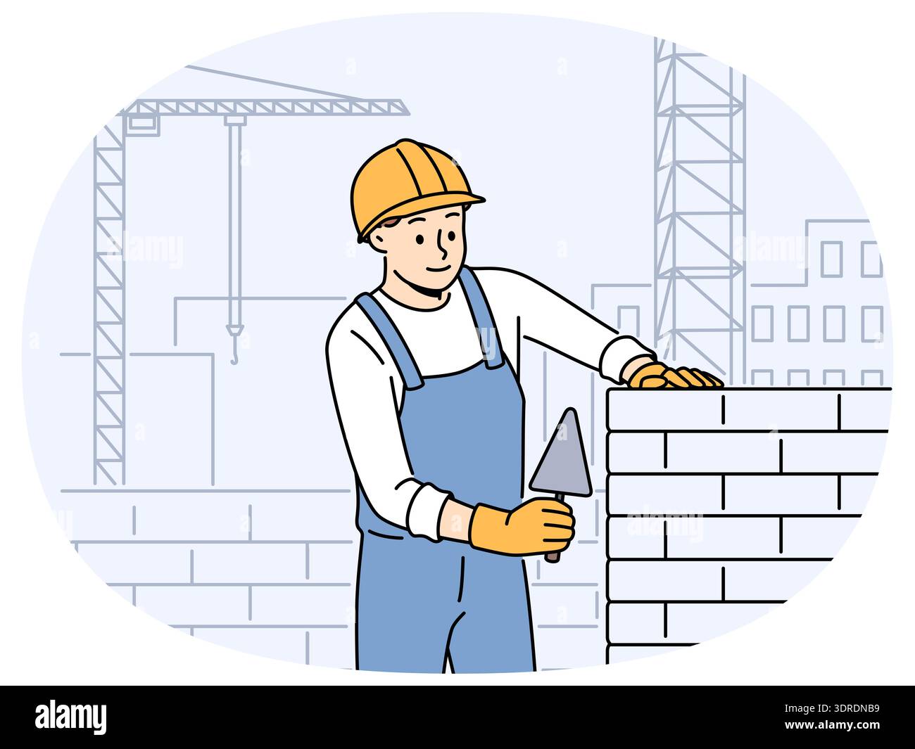 Male worker in uniform laying bricks Stock Photo