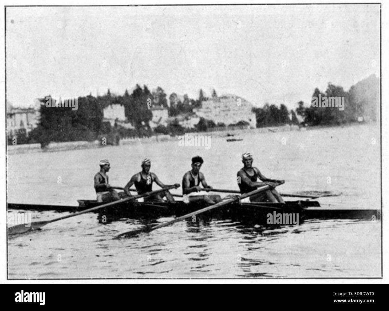 This 1929 photograph shows the coxless four crew of Vittorino da Feltre ...