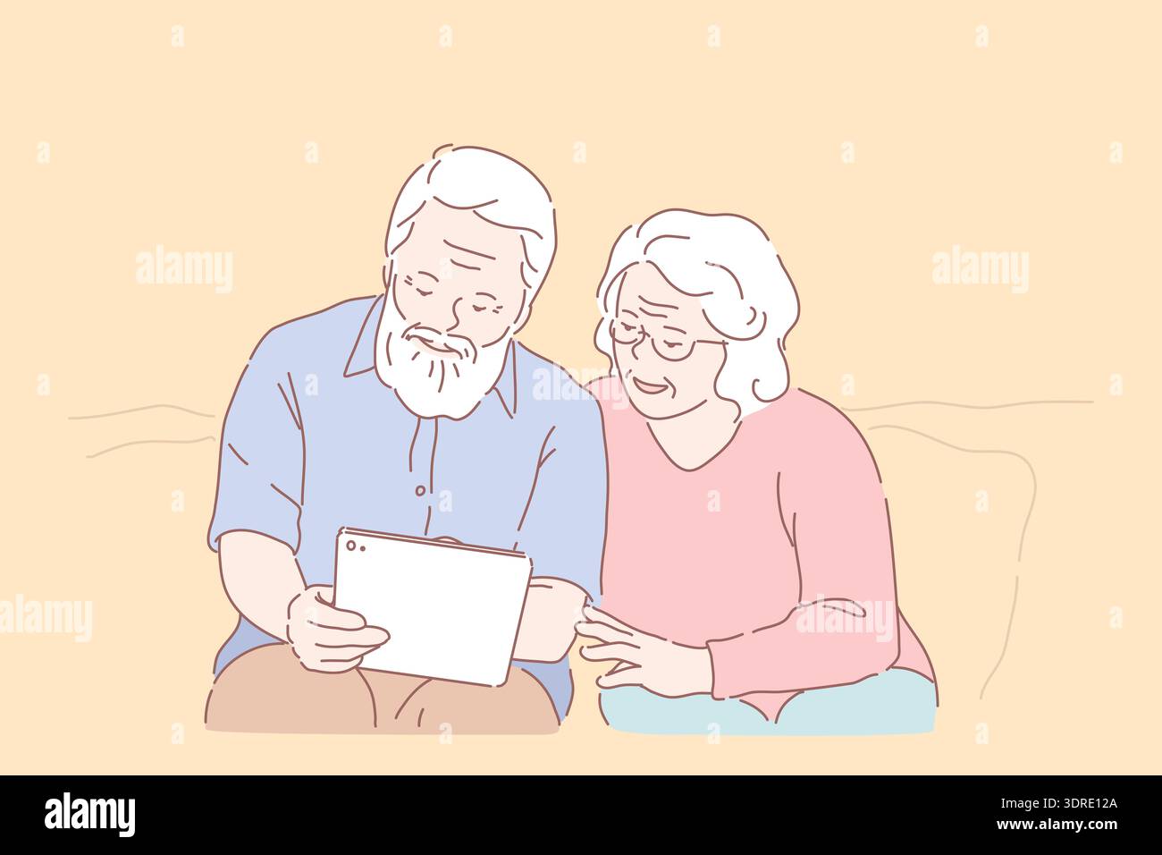 Studying tablet by elderly people concept Stock Photo