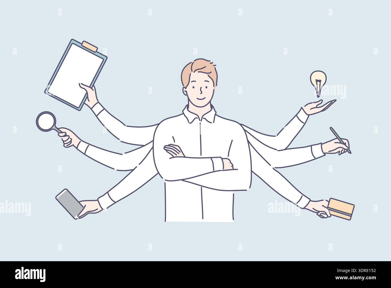 Multitasking, business efficiency, overload, professional competence concept. Stock Photo