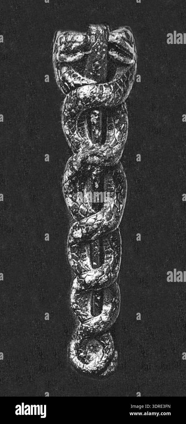 This circa 2100 BCE libation vase shows the serpent god Ningishzida ...