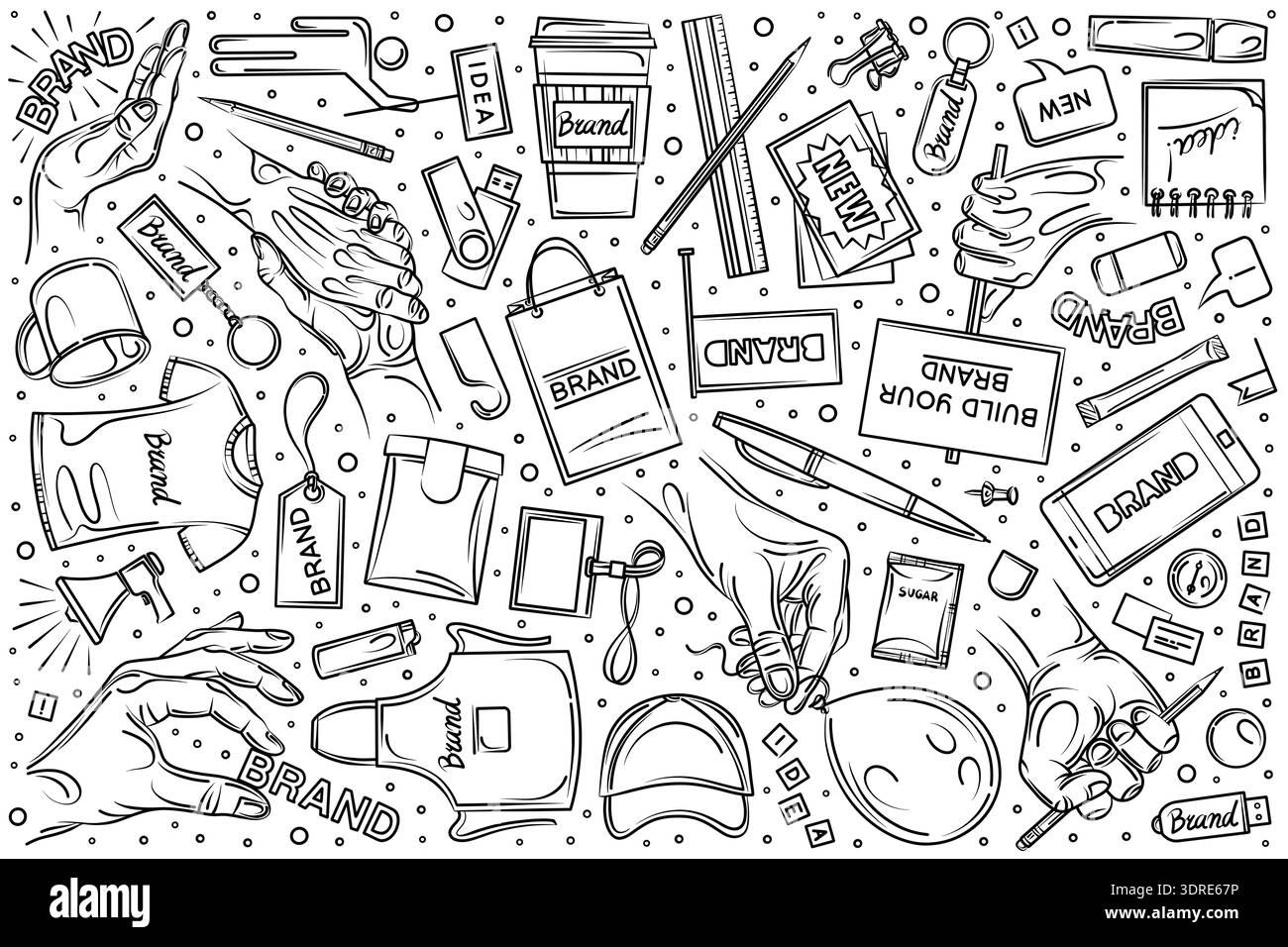 Hand drawn branding set doodle Stock Photo
