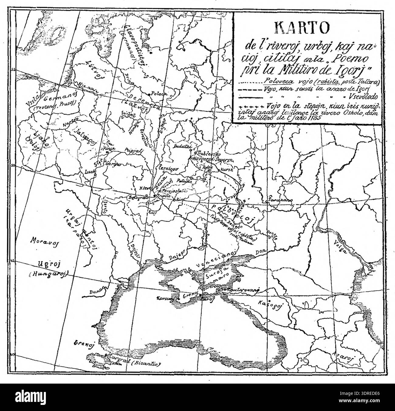 Historical map depicting route Black and White Stock Photos & Images ...