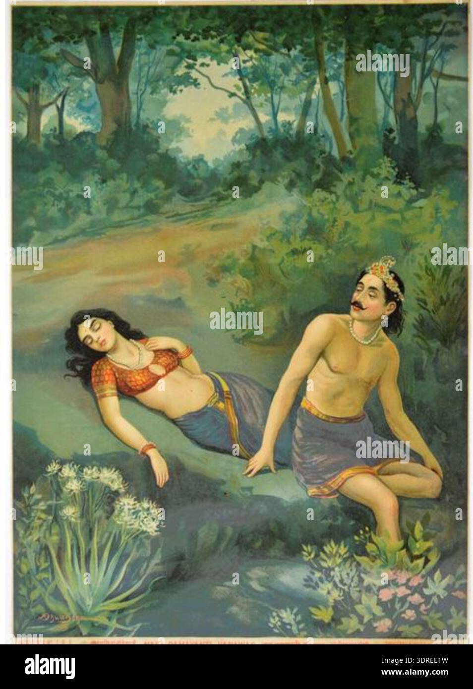 This oleograph by M. V. Dhurandhar depicts the Indian epic scene ''Nala ...