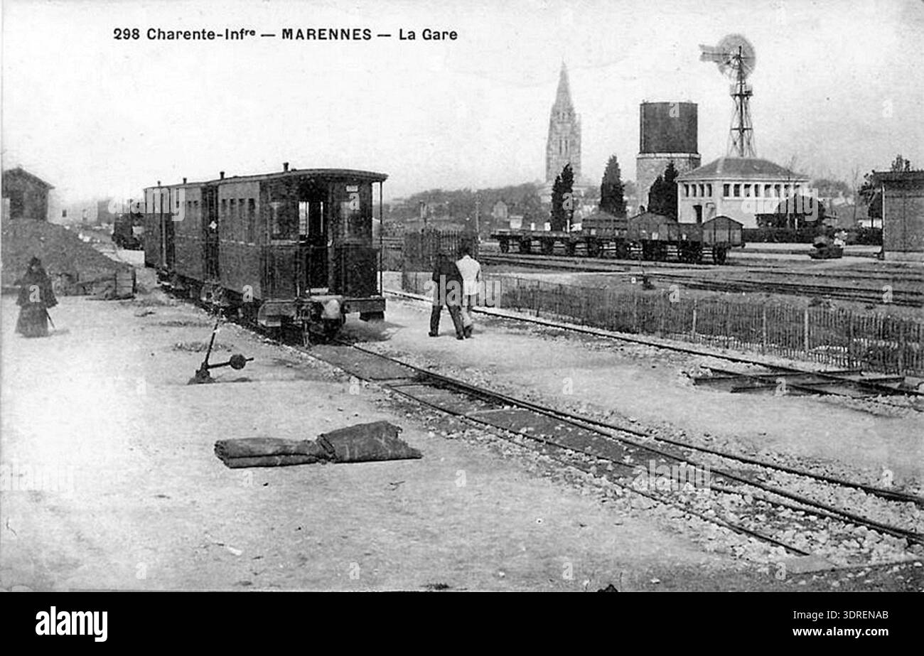 This postcard depicts the Marennes exchange station circa 1910, showing ...