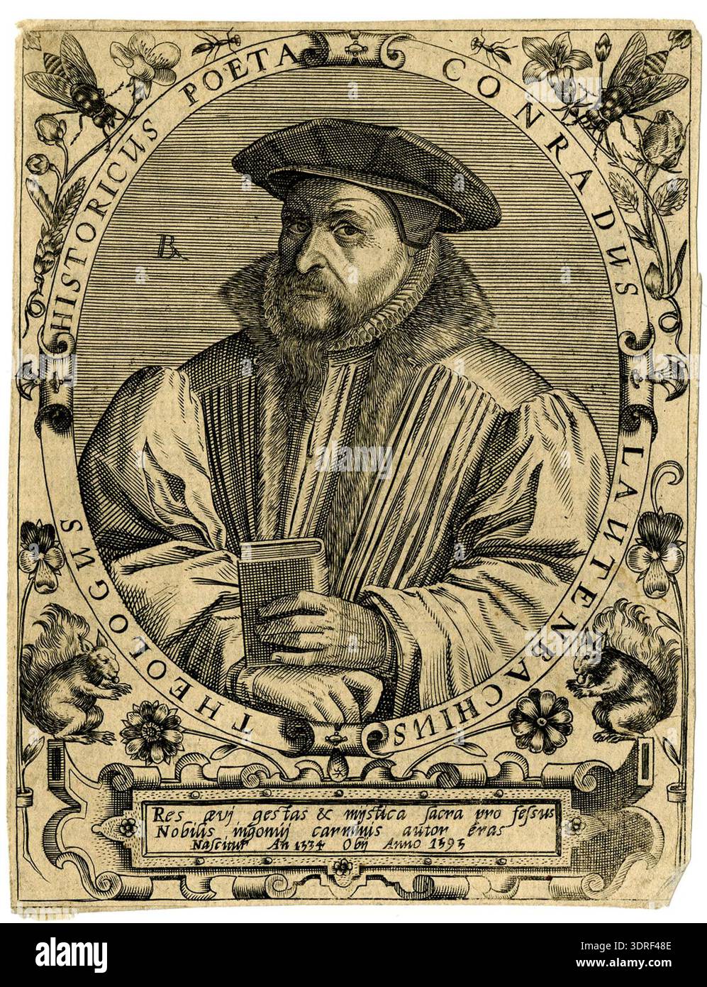 Engraving from 1598 showing a half-length portrait of Conrad Lautenbach ...