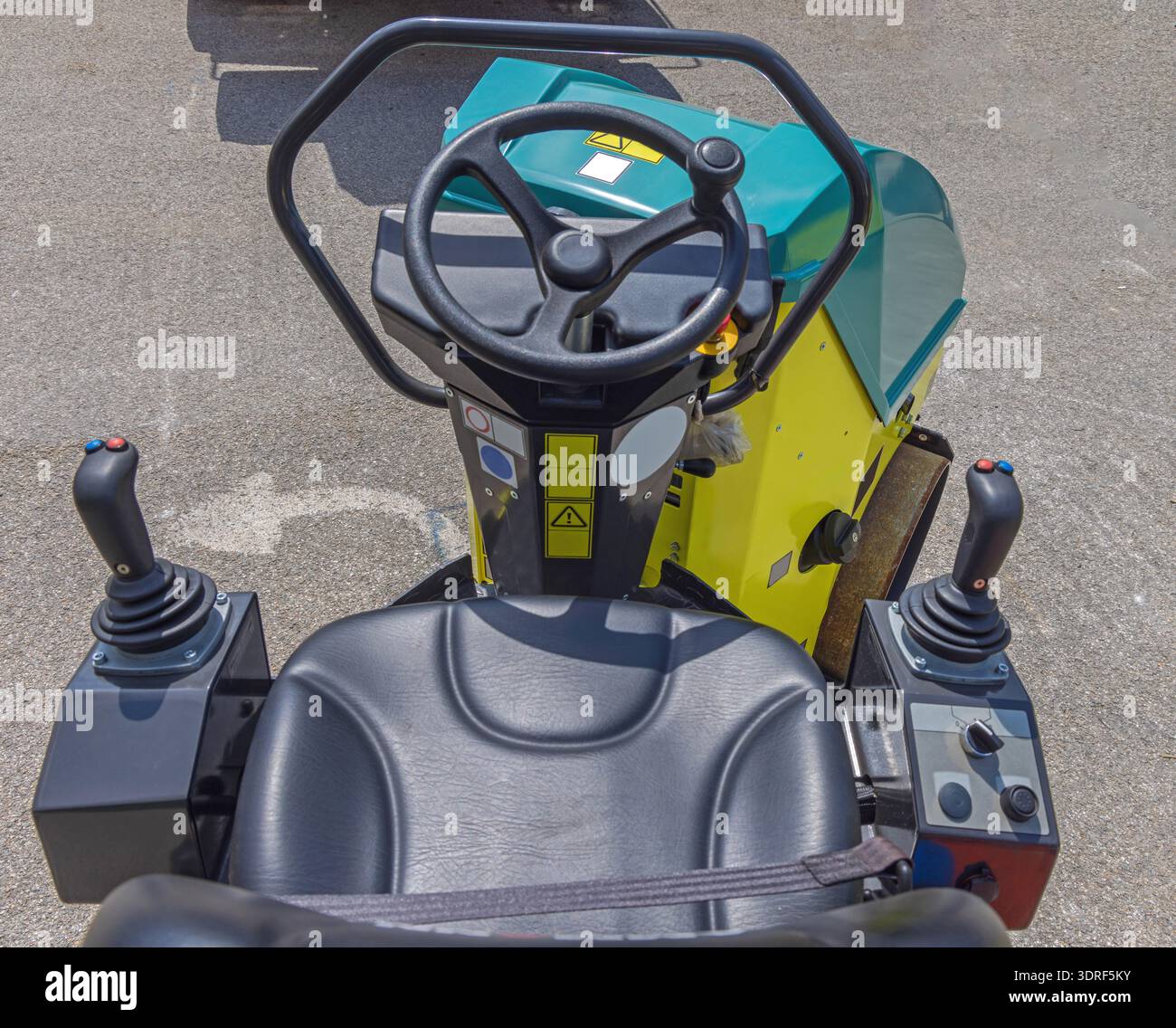 First Person View Driver Possition Steering Wheel With Joysticks Construction Machine Stock Photo
