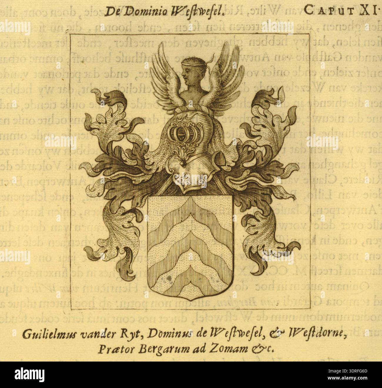 This circa 1678 engraving depicts the coat of arms of Wuustwezel near ...