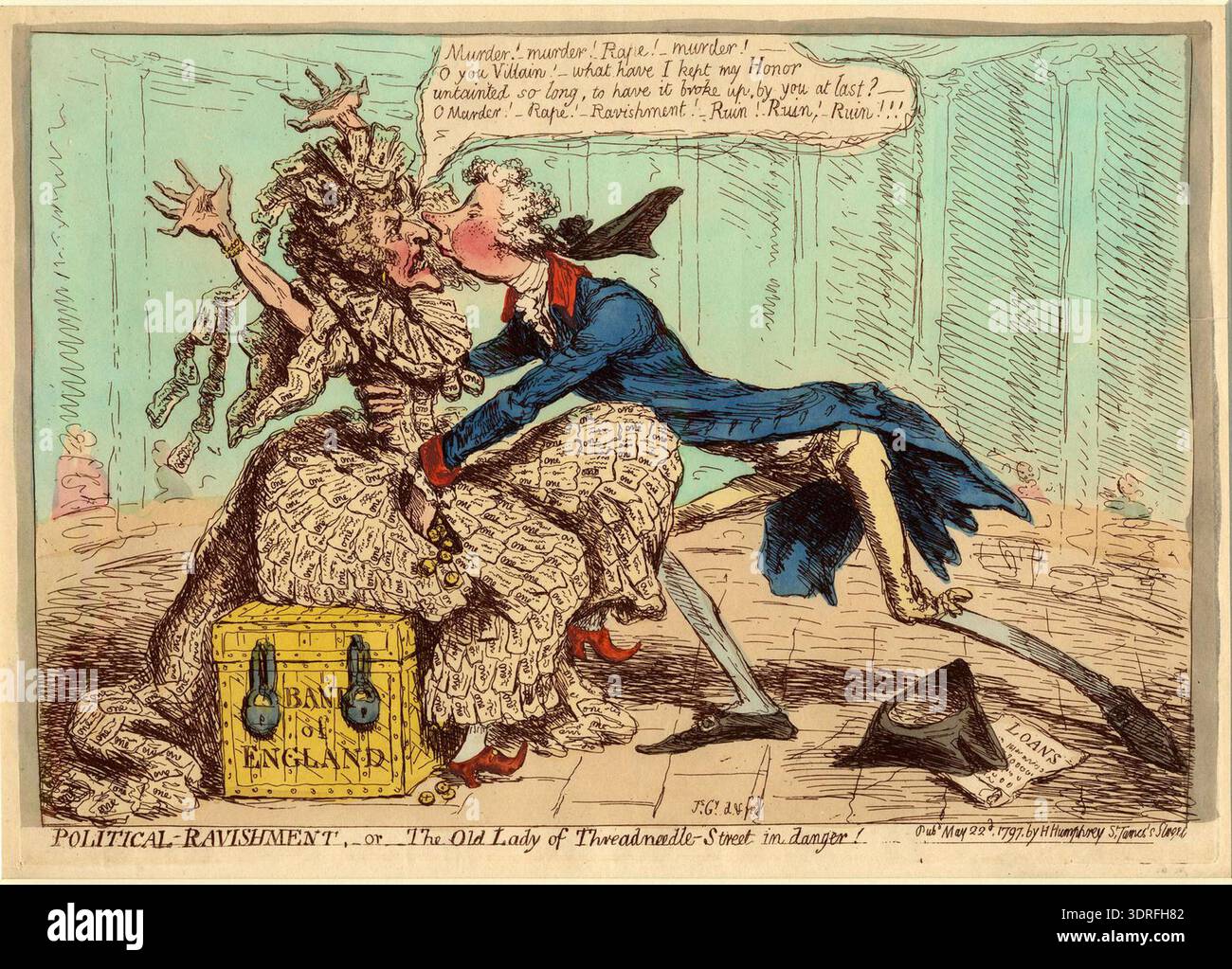 This 1797 hand-coloured etching by James Gillray depicts the 'Old Lady ...