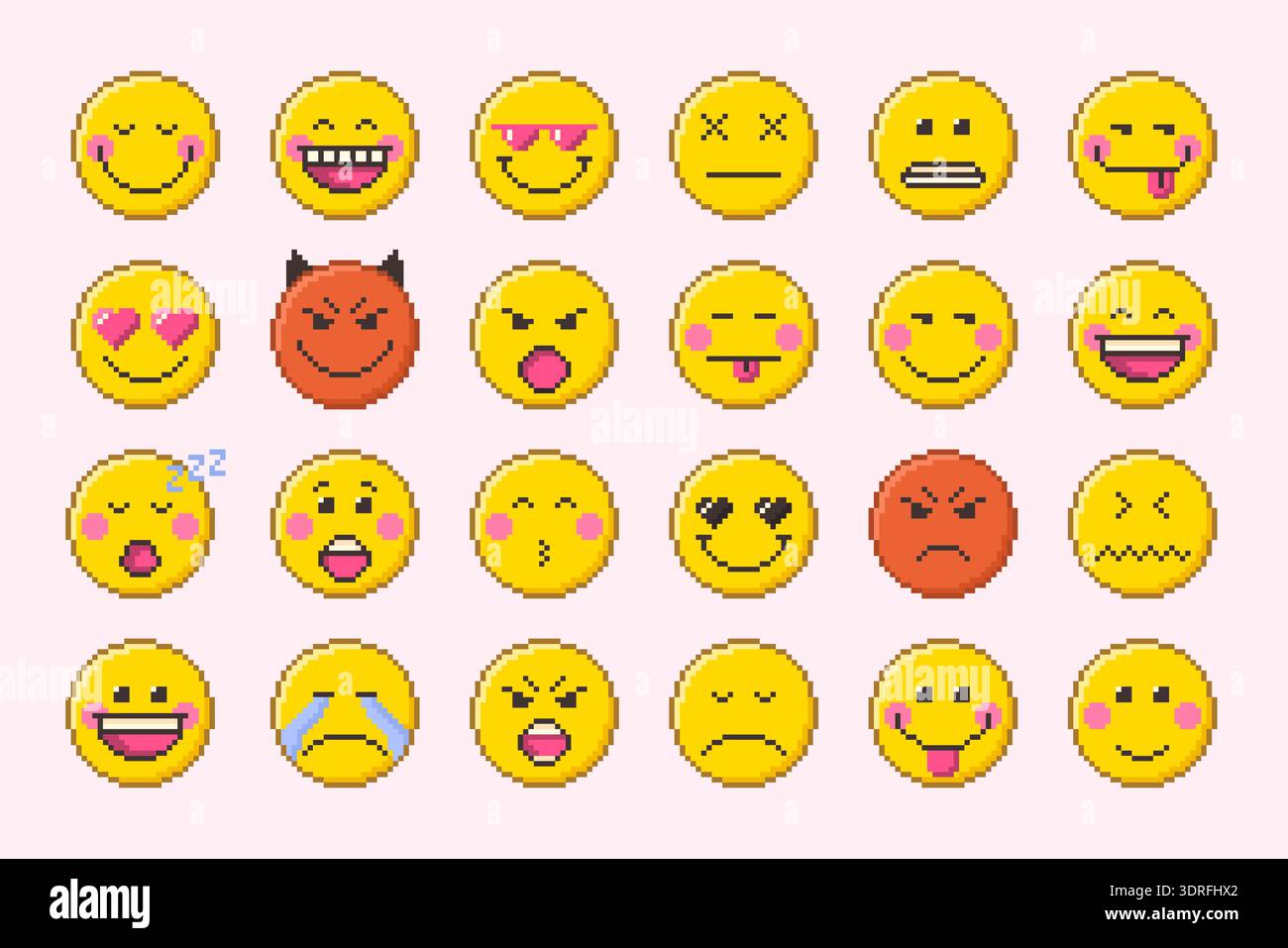Pixel Art Emojis Set. Isolated Retro Clip Art Stock Vector Image & Art ...