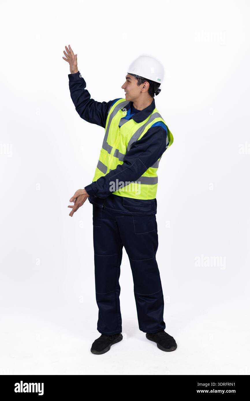 Construction worker waving his hand to say hello Stock Photo