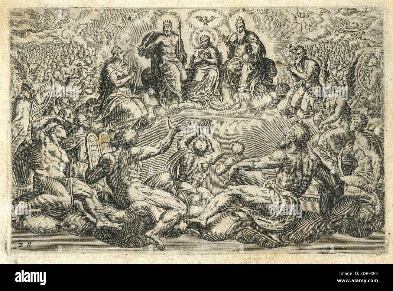 Engraving from 1573 depicting the bride assumed into heaven, seated on ...
