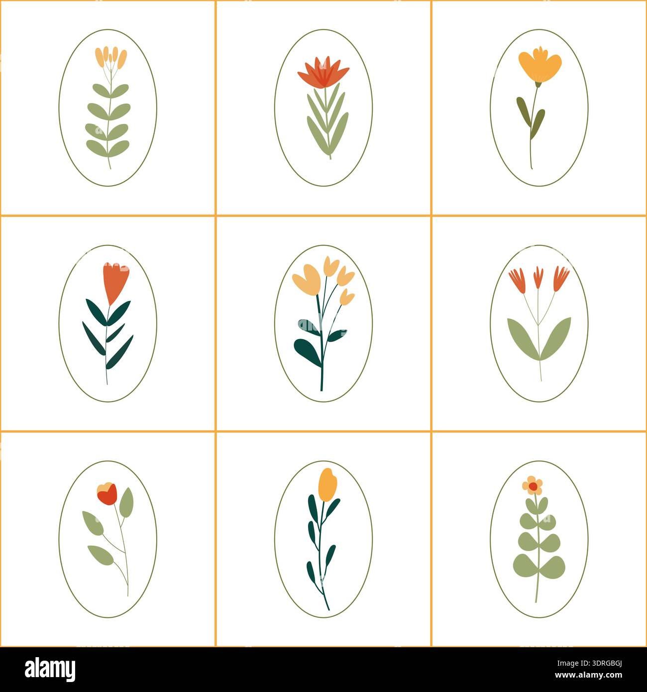 seamless square pattern on botanical theme Stock Vector