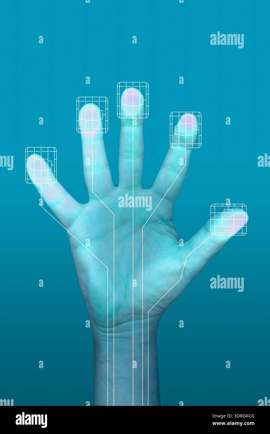 Hand on the touchscreen Stock Photo