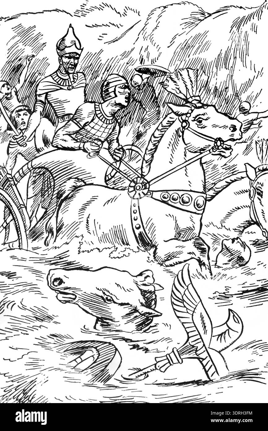 Pharoah Rivers Illustration of the Pharoah and his Soldiers Drowning in the Red Sea ...