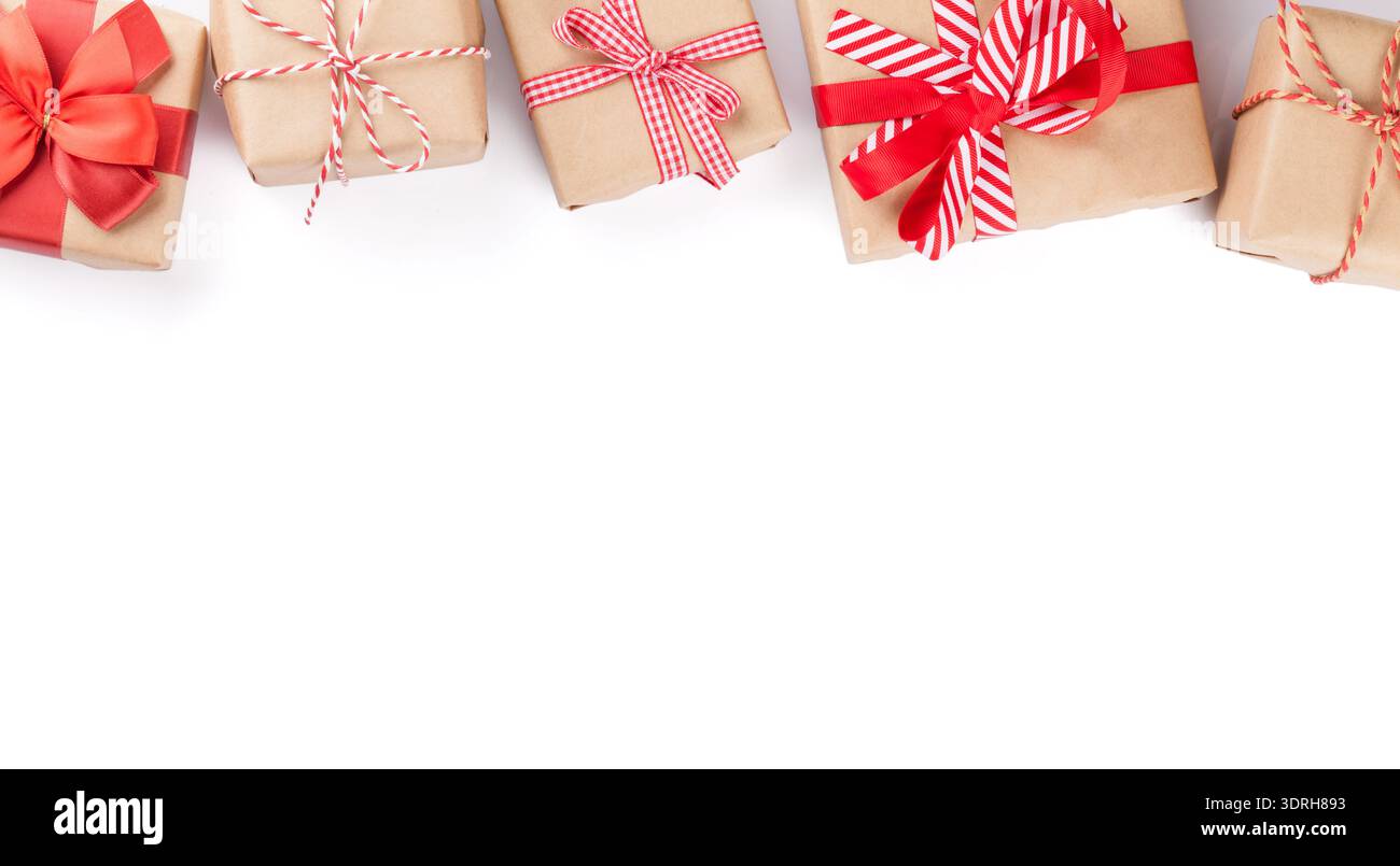 Christmas gift boxes. Isolated on white background with copy space Stock Photo