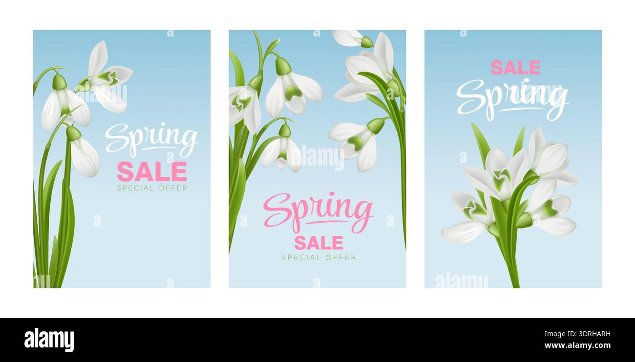 Spring Snowdrop Flowers Sale Banner Set Stock Vector