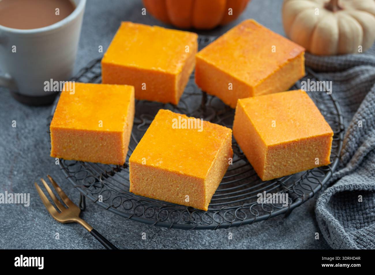Pumpkin or butternut squash cottage cheesecake squares Stock Photo