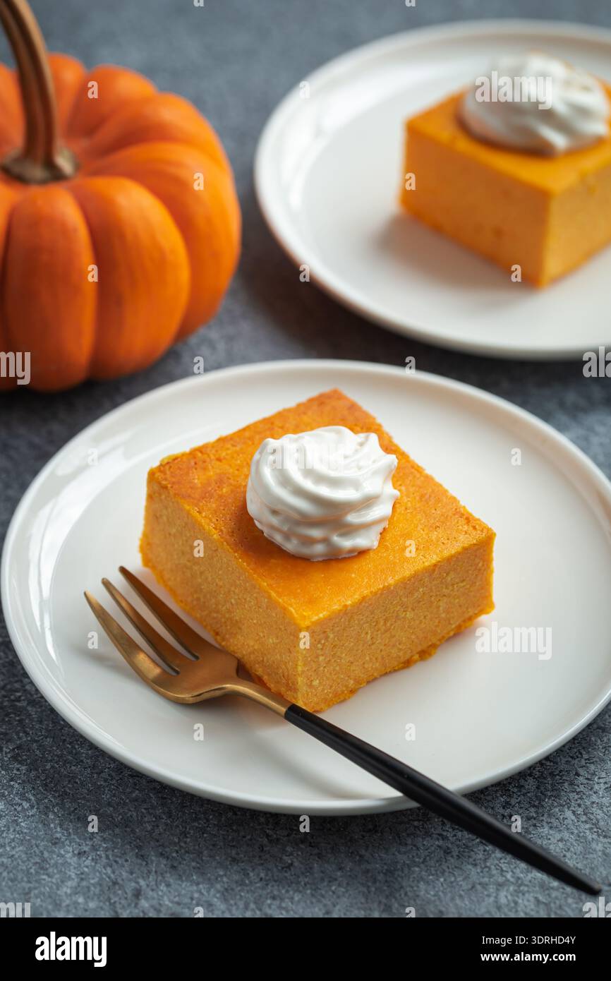 Pumpkin or butternut squash cottage cheesecake Stock Photo