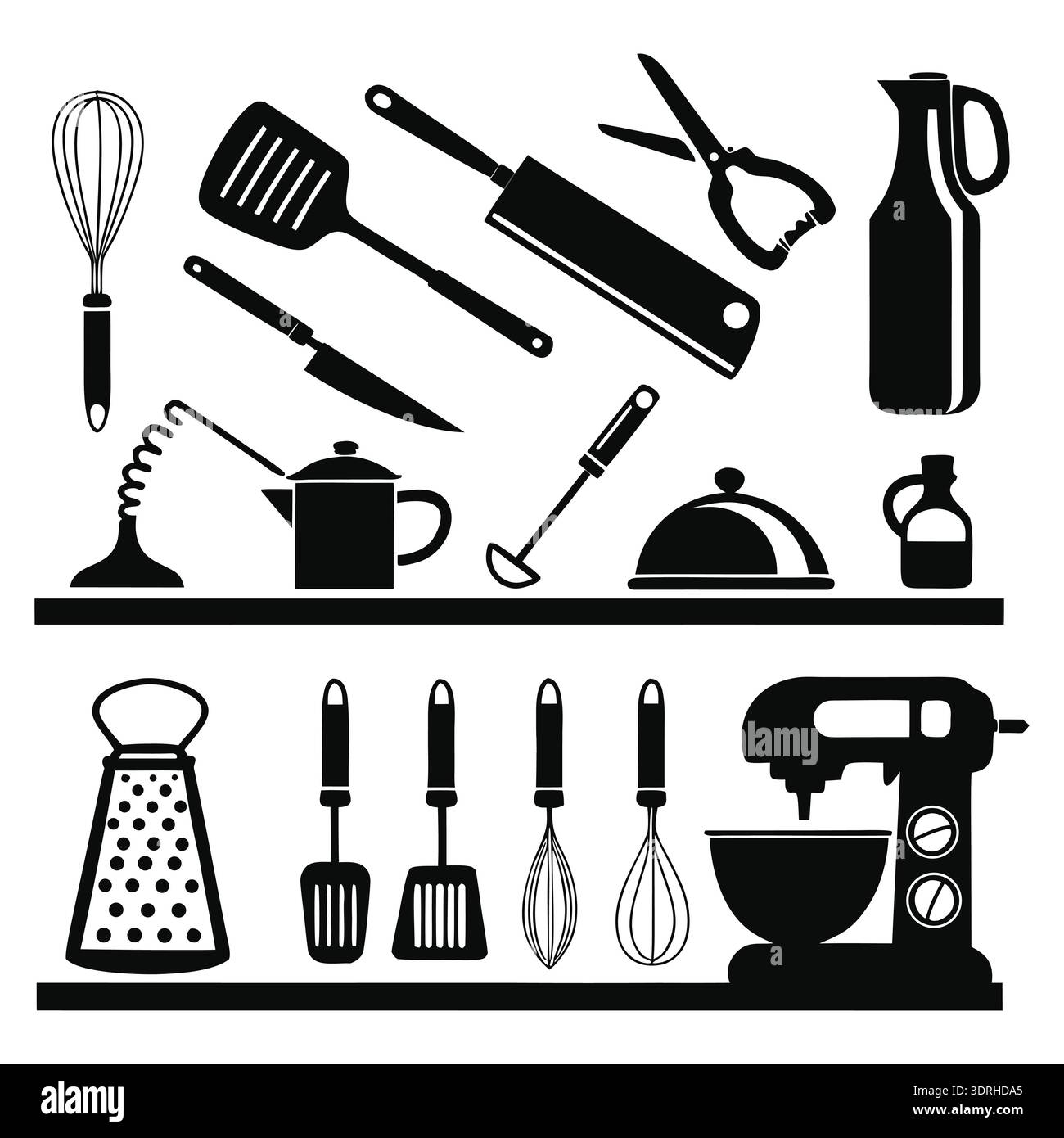 Kitchen Utensils Silhouette Collection Stock Vector
