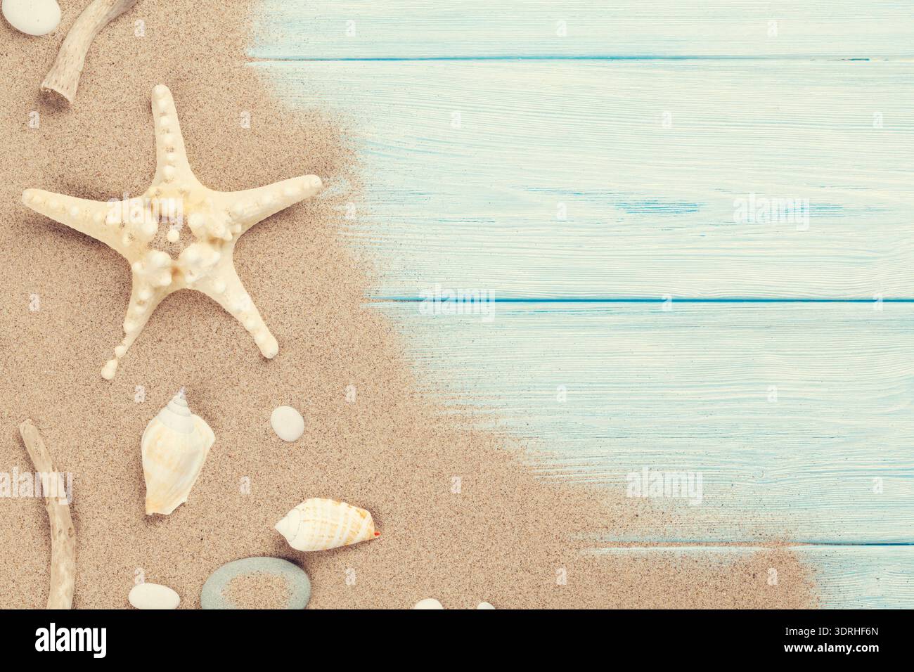 Sea sand with starfish and shells Stock Photo