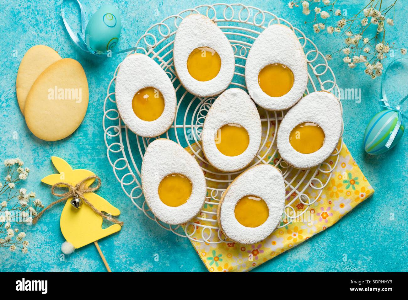 Easter linzer egg cookies with lemon jam filling Stock Photo