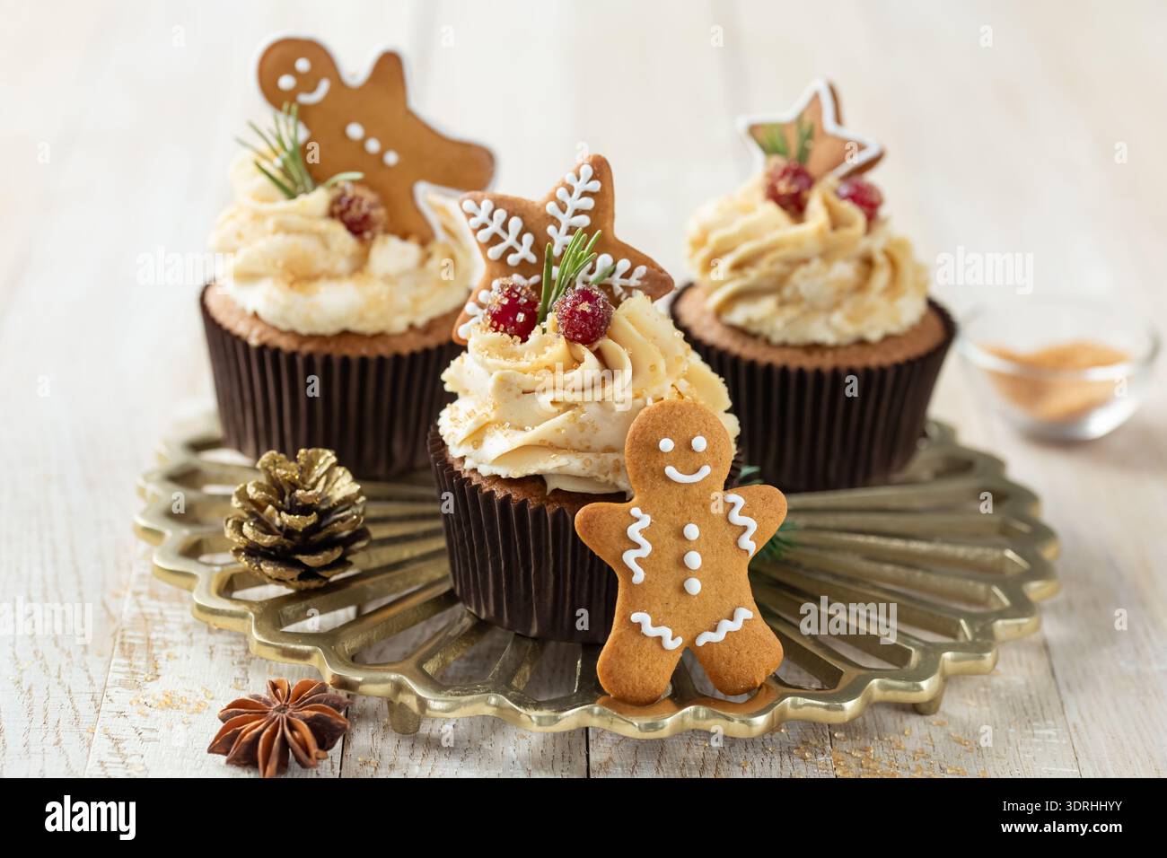 Christmas  cupcakes with gingerbread  cookies Stock Photo