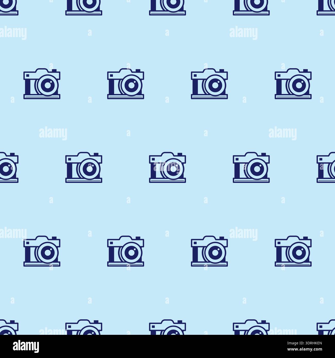Seamless pattern with Vintage blue camera. flat illustration vector Stock Vector