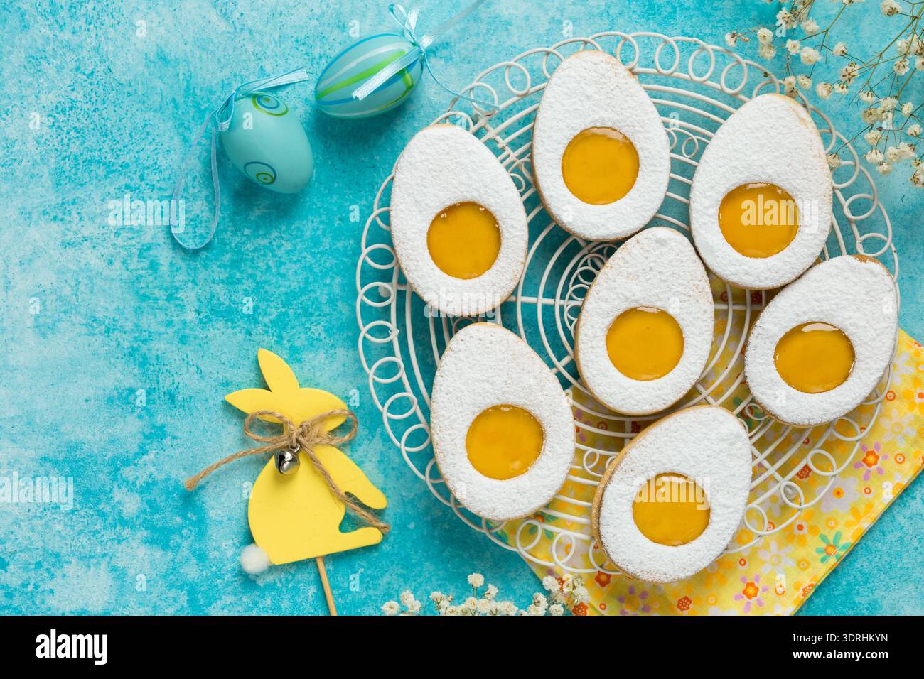 Easter linzer egg cookies with lemon jam filling Stock Photo