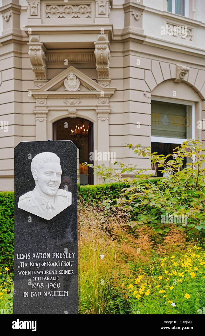 Elvis Presley stele at the Hotel Villa Grunewald in Bad Nauheim, Hesse Stock Photo