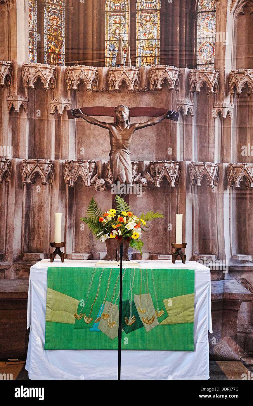 Elisabeth Church in Marburg, Hesse. Chancel with crucifix by Ernst Barlach Stock Photo