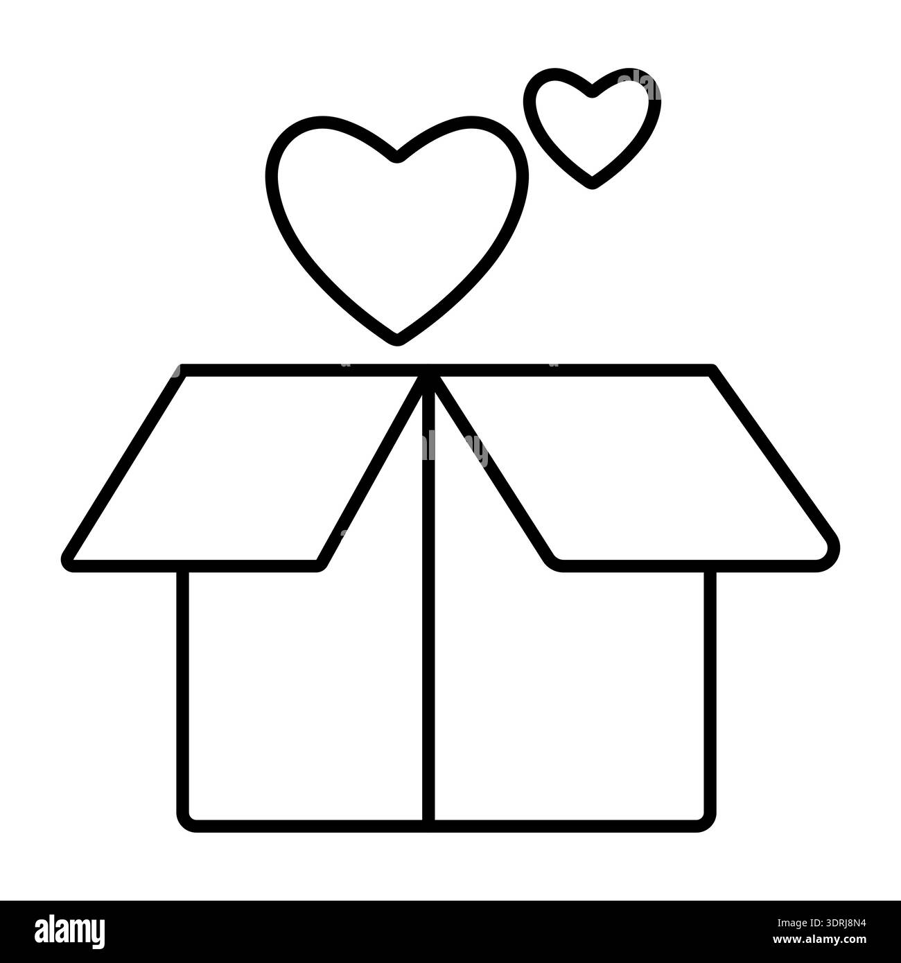 Charity and donation sign. Large cardboard box with heart symbols ...
