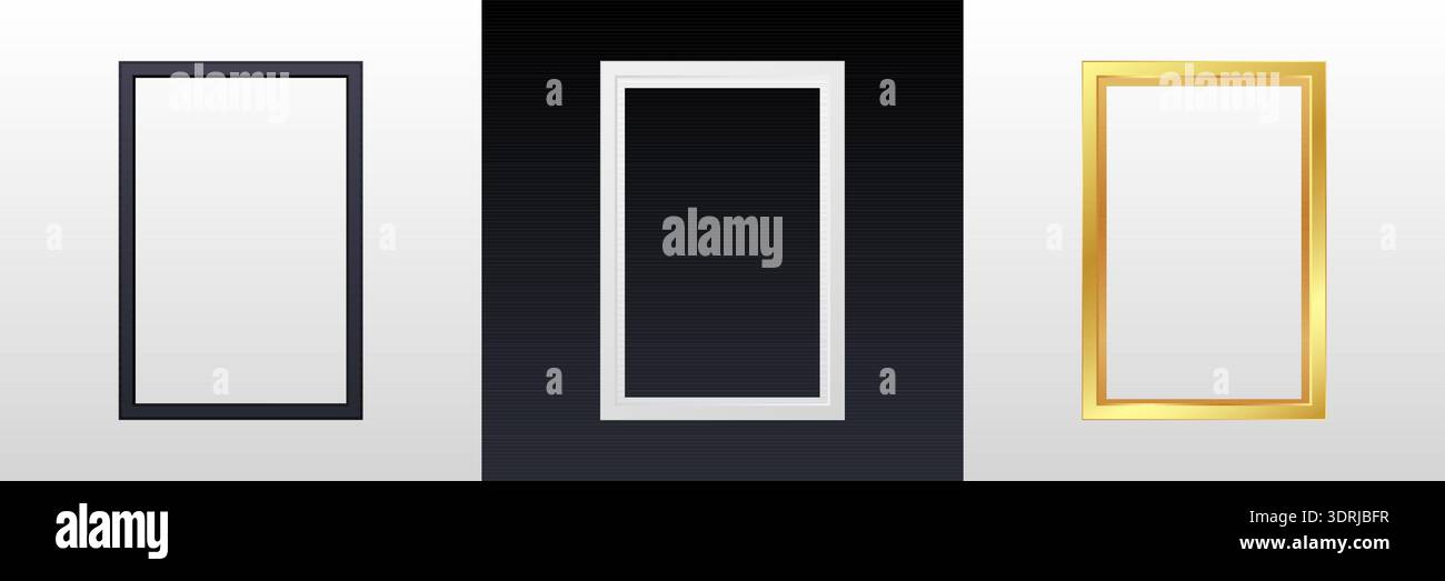 Black, white, gold frames on gradient background Stock Vector