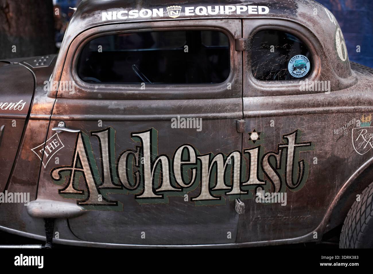 Patena Lettering The Alchemist 1934 Ford 5 Coupe Gasser vintage hot rod, uniquely ...