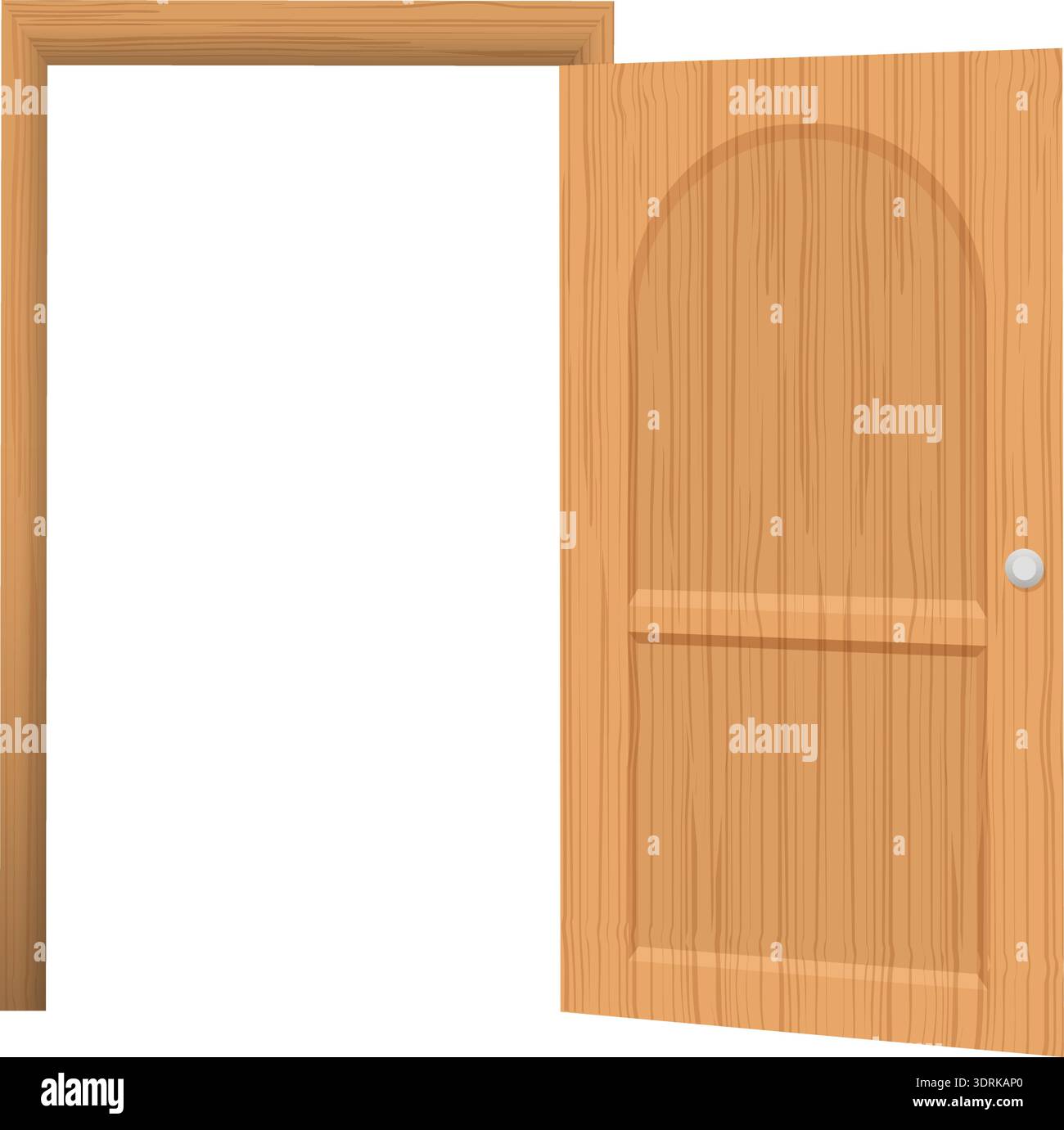 Open wooden door with frame on white background Stock Vector